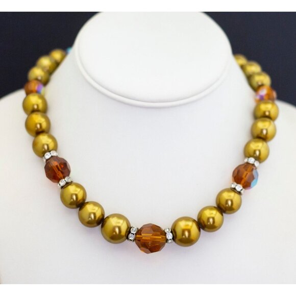 Vintage Golden Beaded Choker Necklace, 16 Inches, G38 - Picture 2 of 3